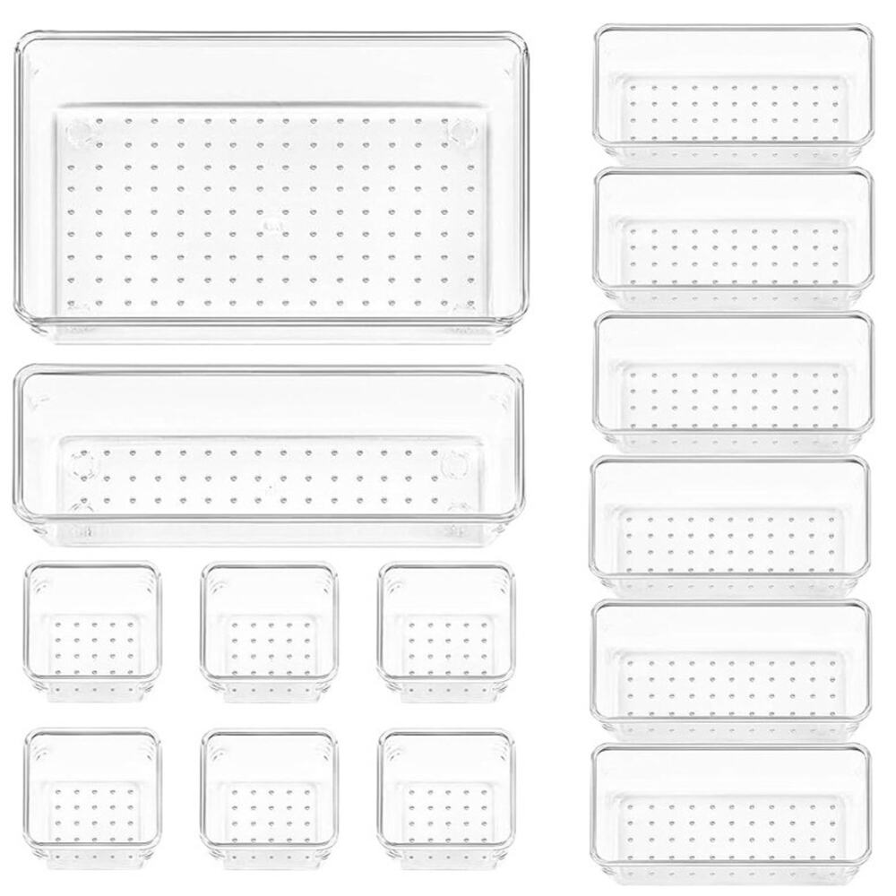 Clear Drawer Organizer Set 14 Pack Plastic Storage Bins for Makeup Office Kitche